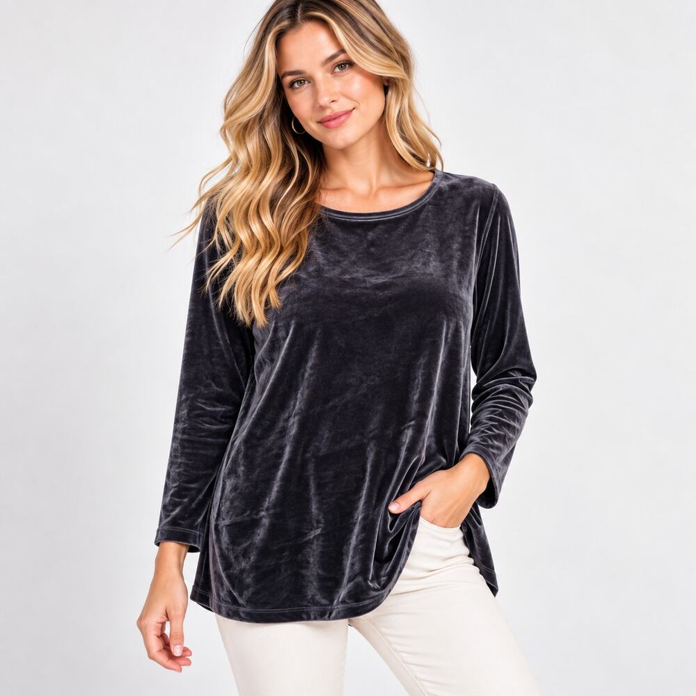 Pure Jill J.Jill Velvet Tunic Top Size XL Deep Purple Casual Holiday Effortless